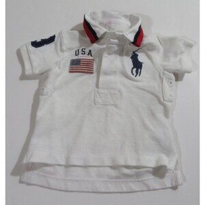Ralph Lauren Polo Baby Boys Big Pony USA Rugby Shirt White EUC 9M
